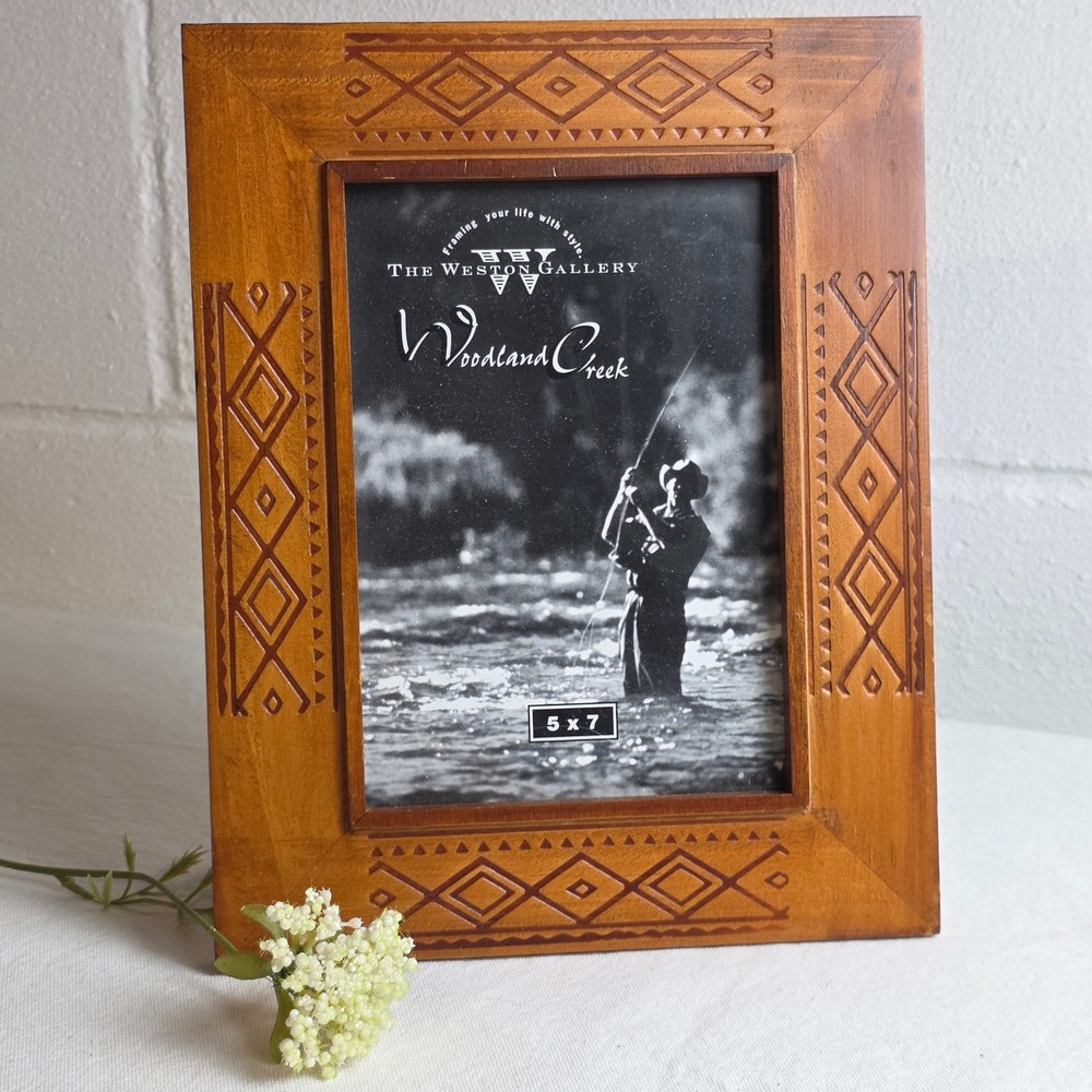 The Weston Gallery Woodland Creek Honey Wood Embossed 5x7 Photo Frame Rustic